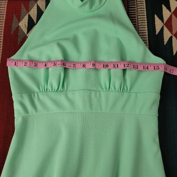Vtg 1970s Pastel Mint Green Halter Maxi Gown Dress Sz Small Nylon Zipper Wedding - Picture 5 of 8